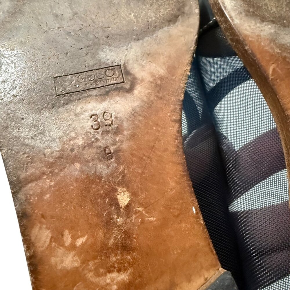 Gucci Mesh Navy Blue Leather Slip On Ballet Flats Womens Size 38/39 - Picture 9 of 10